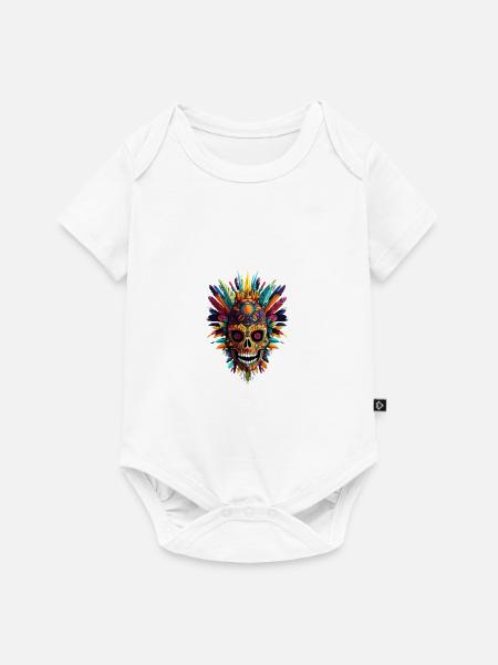 Bunte Totenkopf Federkrone - Baby Premium Kurzarmbody - Weiß