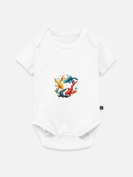Koi Kreis Wasserfarben Muster - Baby Premium Kurzarmbody - Weiß
