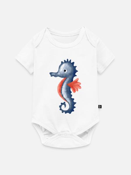 Wasserfarbenes Seepferdchen Cartoon - Baby Premium Kurzarmbody - Weiß