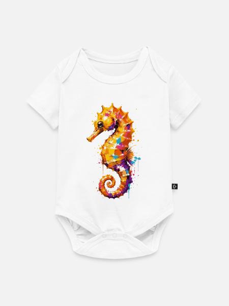 Buntes Seepferd im Graffiti Style - Baby Premium Kurzarmbody - Weiß