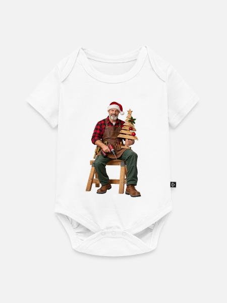 Rustikaler Weihnachtsbauer Holzbaum - Baby Premium Kurzarmbody - Weiß