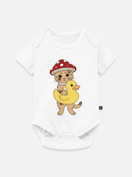 Süße Pilzkatze mit Ente - Baby Premium Kurzarmbody - Weiß
