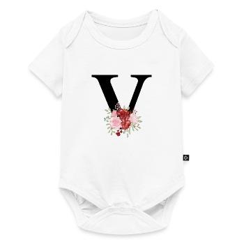 Roter floraler V-Buchstabe - Baby Premium Kurzarmbody - Weiß - Vorne