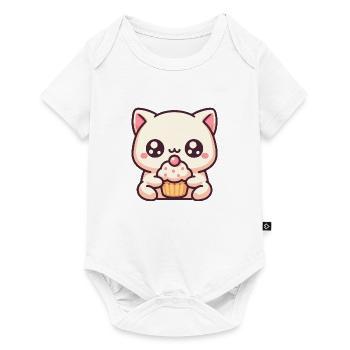Cute cat with cupcake - Baby Premium short-sleeve bodysuit - white - Front