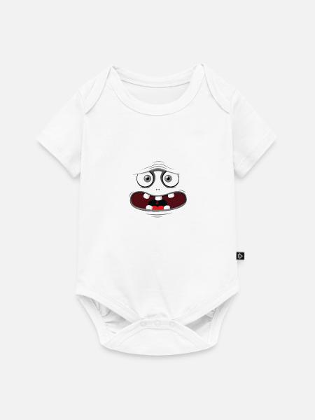 Monster-Gesicht - Grau - Baby Premium Kurzarmbody - Weiß