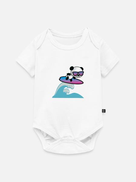 Surfing Panda - Baby Premium Kurzarmbody - Weiß