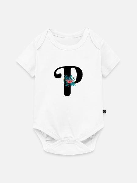 Buchstabe P blumig - Baby Premium Kurzarmbody - Weiß