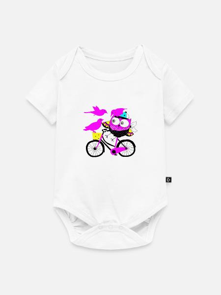 Eule auf Rad und Vögel - Baby Premium Kurzarmbody - Weiß