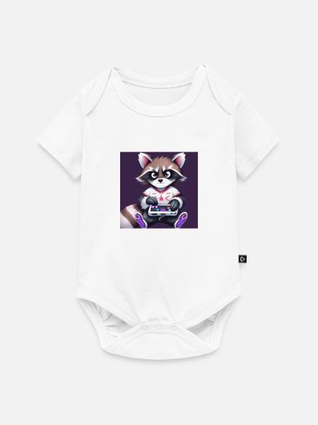 kaweii racoon playing computer games - Baby Premium Kurzarmbody - Weiß
