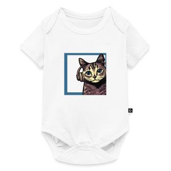 Chat écoutant de la musique avec des écouteurs - Body à manches courtes Premium Bébé - blanc - Devant