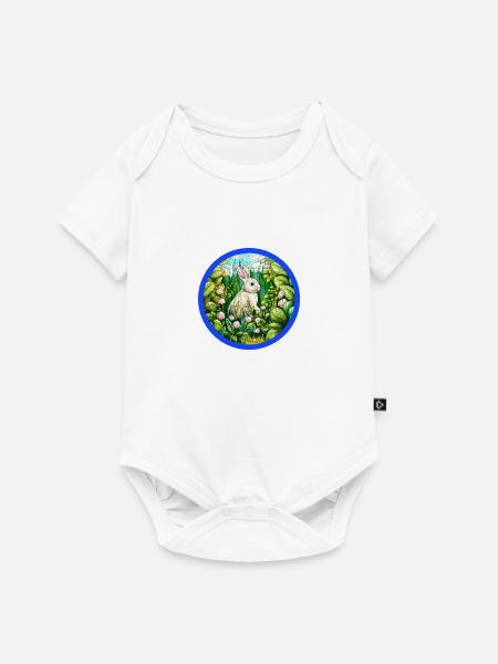 Hase mit Blümchen - Baby Premium Kurzarmbody - Weiß