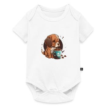 Cute Dog Drinking Coffee - Baby Premium short-sleeve bodysuit - white - Front