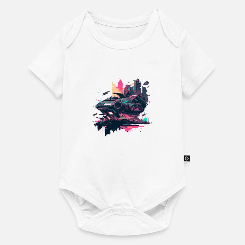 Vaisseau spatial Pop-Art de science-fiction aux couleurs rétro - Body à manches courtes Premium Bébé - blanc