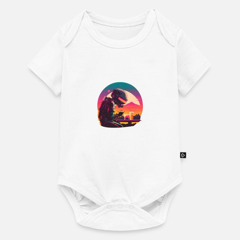 Synthwave astronaut Space dinner - Baby Premium Kurzarmbody - Weiß