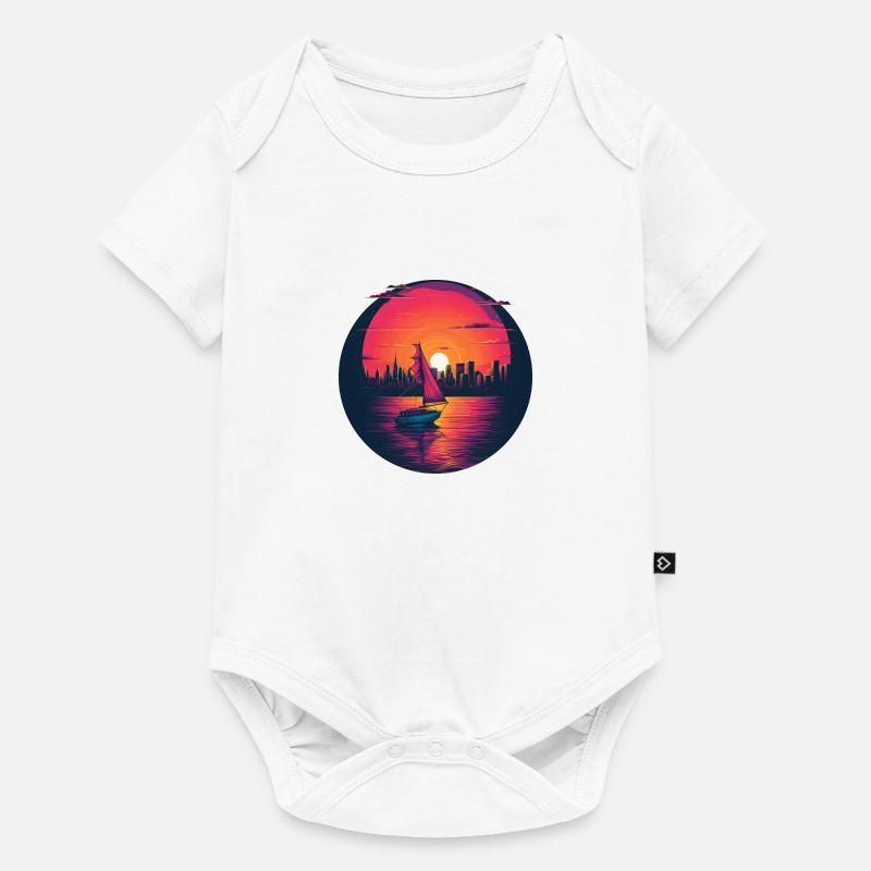 Synthwave sailing ship sunset - Baby Premium Kurzarmbody - Weiß