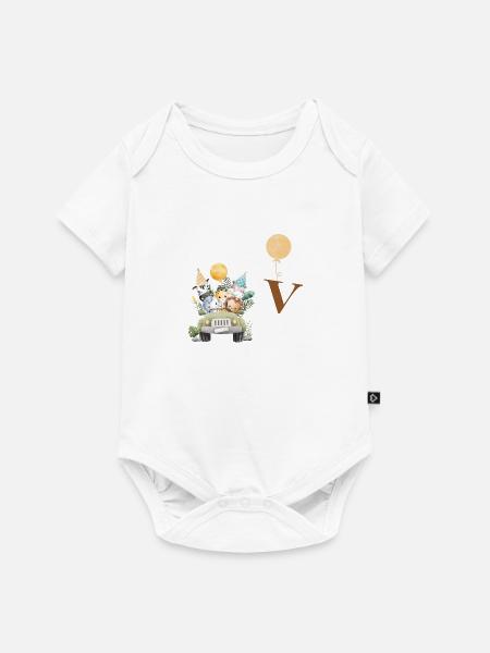 Buchstabe V Safari - Baby Premium Kurzarmbody - Weiß