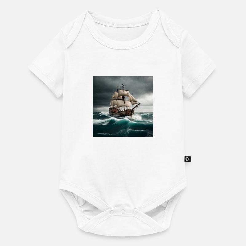 Bateau pirate en haute mer - Body à manches courtes Premium Bébé - blanc