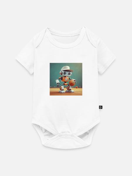 Niedlicher kleiner orangefarbener futuristischer Vintage-Roboter – Spielen - Baby Premium Kurzarmbody - Weiß
