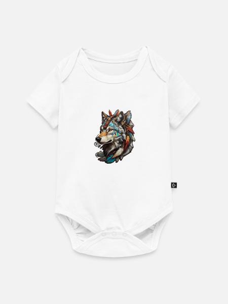 Wolf Indianer - Baby Premium Kurzarmbody - Weiß
