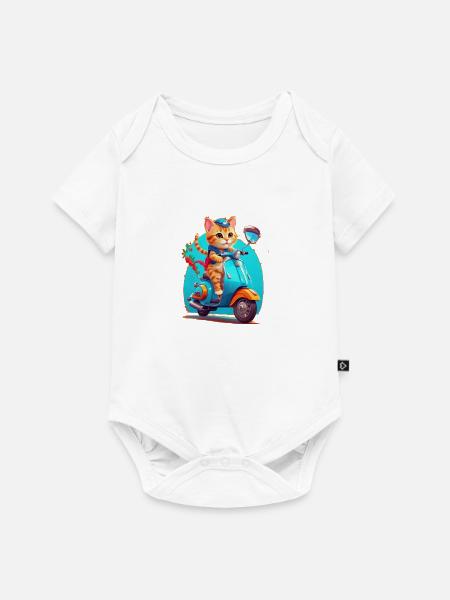 Katze fährt Roller - Baby Premium Kurzarmbody - Weiß