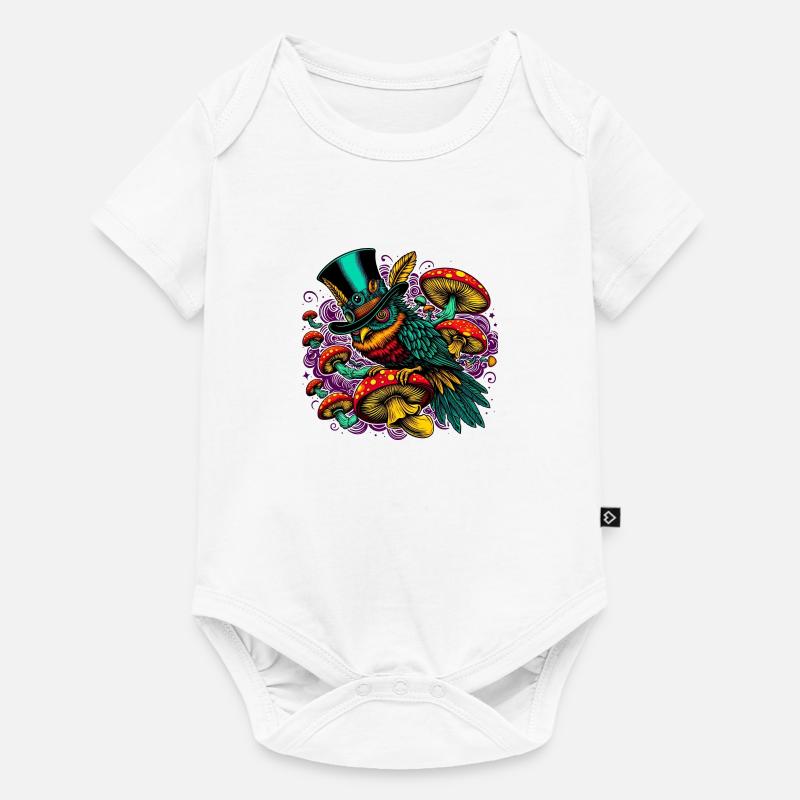 Bunte Eule mit Zylinderhut - Baby Premium Kurzarmbody - Weiß