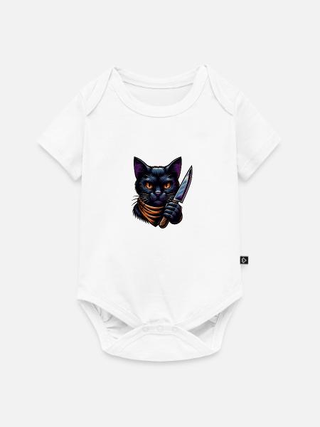 Böse Katze mit Messer - Baby Premium Kurzarmbody - Weiß