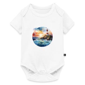 Majestic Lighthouse at Sunset with Crashing Waves - Baby Premium short-sleeve bodysuit - white - Front