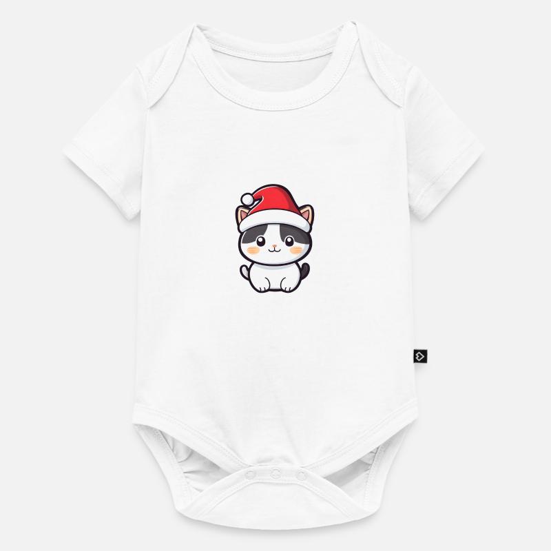 Chat avec chapeau de Noël - Chat mignon à Noël - Body à manches courtes Premium Bébé - blanc