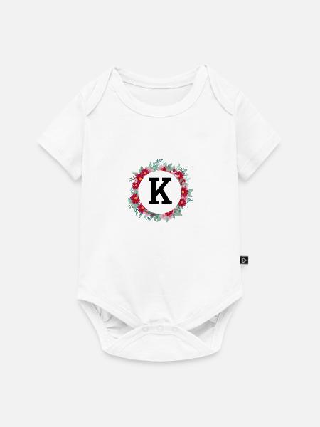 Buchstabe k Blumenkrone - Baby Premium Kurzarmbody - Weiß