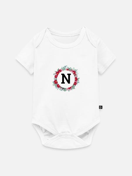 Buchstabe n Blumenkranz - Baby Premium Kurzarmbody - Weiß