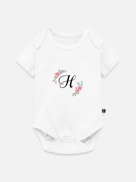 Rosa Blumenbuchstabe h - Baby Premium Kurzarmbody - Weiß