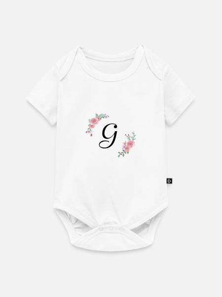 Rosa Blumenbuchstabe g - Baby Premium Kurzarmbody - Weiß