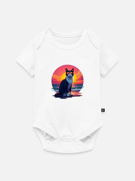 Katze am Strand - Baby Premium Kurzarmbody - Weiß