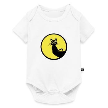 Cat Cute Moon Round Cliff Mountain Night Big Eyes - Baby Premium short-sleeve bodysuit - white - Front