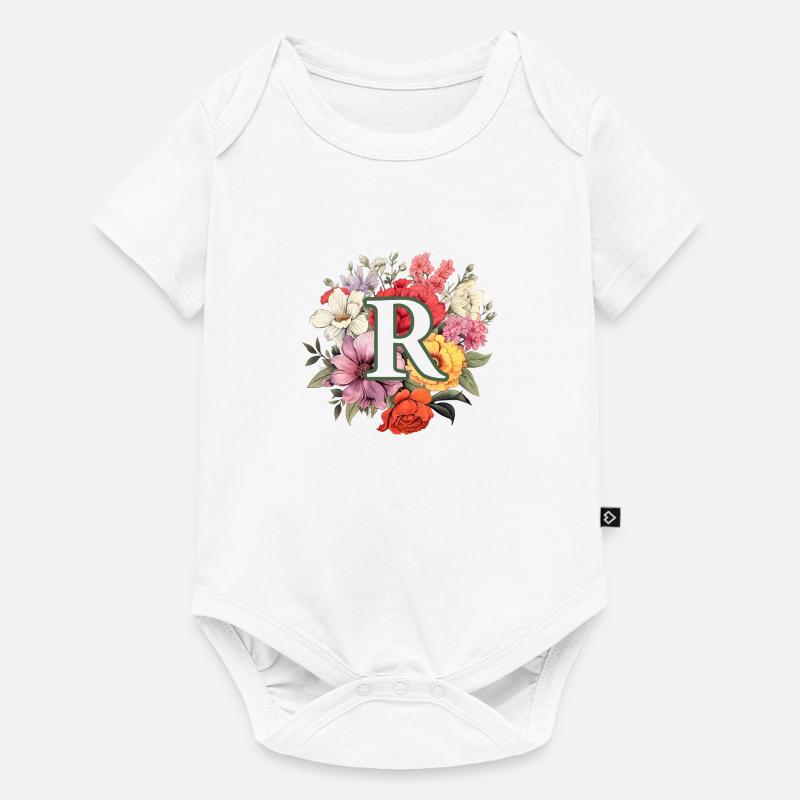 Bouquet de monogramme R - Body à manches courtes Premium Bébé - blanc