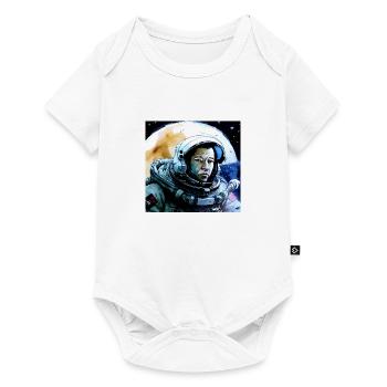 Astronaut im Weltraum vor Mond - Baby Premium Kurzarmbody - Weiß - Vorne