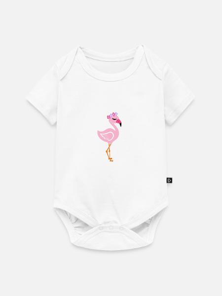 Flamingo mit Flower Headband - Baby Premium Kurzarmbody - Weiß