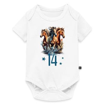 Geburtstag 14 Mädchen Pferd Reiten Stall Fourteen - Baby Premium Kurzarmbody - Weiß - Vorne