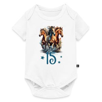 Geburtstag 15 Mädchen Pferd Reiten Stall Fünfzehn - Baby Premium Kurzarmbody - Weiß - Vorne