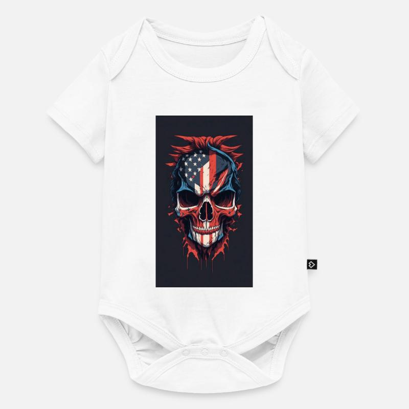 Drapeau américain dessiné face maléfique crâne de mort - Body à manches courtes Premium Bébé - blanc