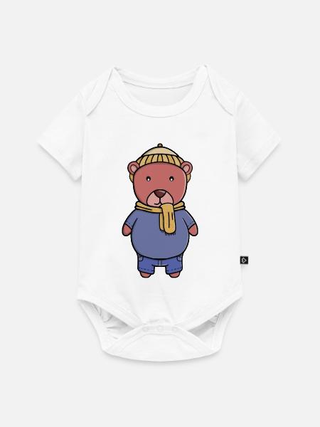 Gemütlicher Bär in Winterkleidung - Baby Premium Kurzarmbody - Weiß