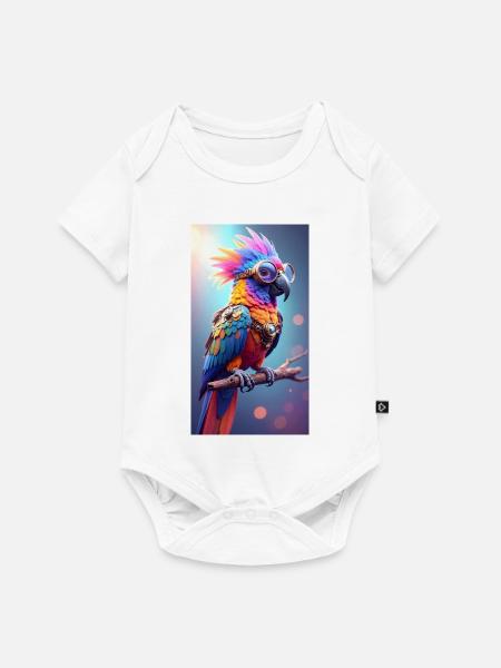 Bunter Steampunk Papagei - Baby Premium Kurzarmbody - Weiß