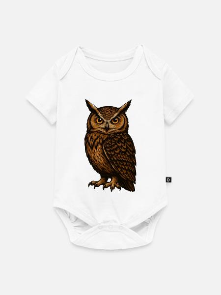 Braune Eulenblick - Baby Premium Kurzarmbody - Weiß