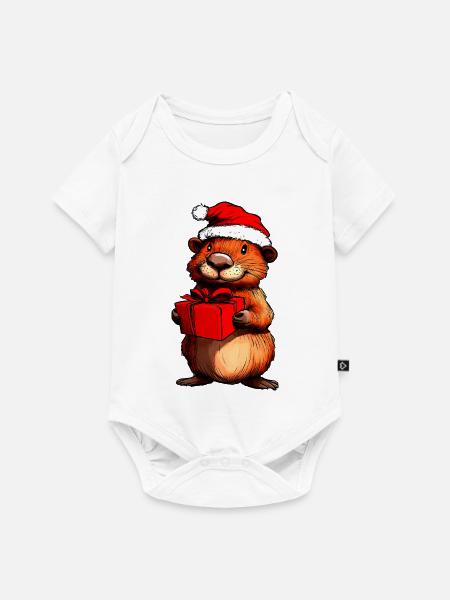 Biber Weihnachtsmann - Baby Premium Kurzarmbody - Weiß