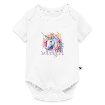 Einhorn Blumen Schulkind Einschulung 2023 - Baby Premium Kurzarmbody - Weiß - Vorne