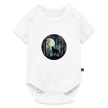 Katze im Wald mit Vollmond, Bäumen - Baby Premium Kurzarmbody - Weiß - Vorne