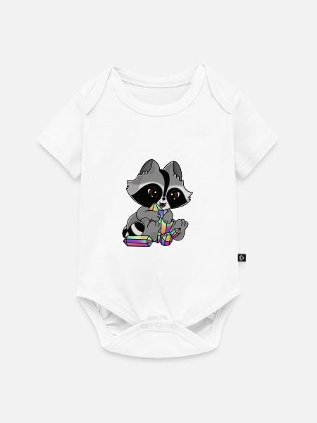 Snuggles der Waschbär mit Kristall - Baby Premium Kurzarmbody - Weiß