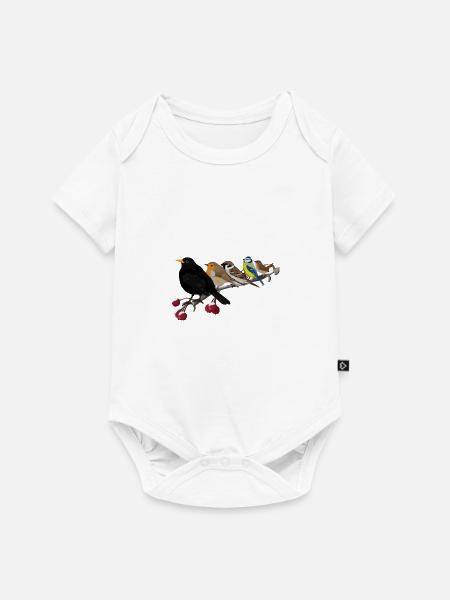 Amsel Rotkehlchen Blaumeise Ast Weihnachten Vogel - Baby Premium Kurzarmbody - Weiß