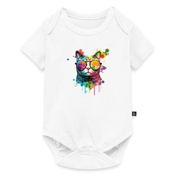 Colorful cat with sunglasses - Baby Premium short-sleeve bodysuit - white - Front
