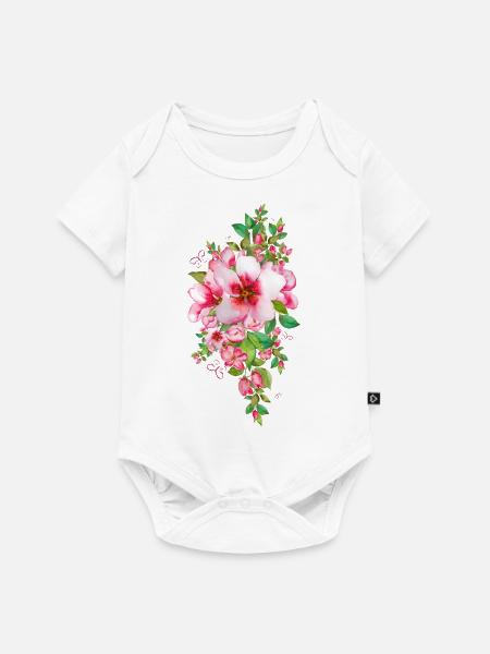 Pink blossom flowers. - Baby Premium Kurzarmbody - Weiß